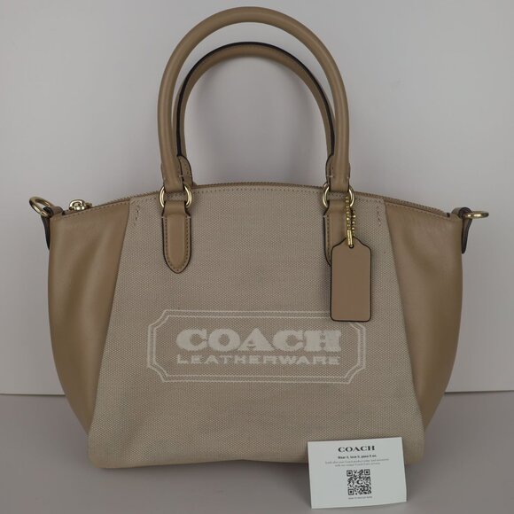 Coach Badge Jacquard Elise Satchel Chalk Taupe - Picture 2 of 16